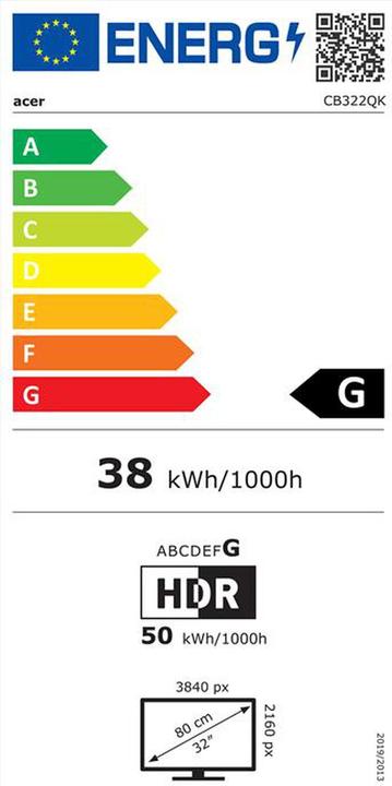 Label énergétique Acer 80cm (31,5") CB322QKsemipruzx 16:09 HDMI+DP+USB IPS UHD (3840 x 2160 pixels, 31.50")