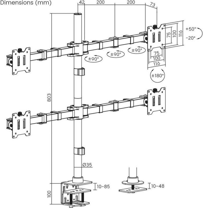 Productafbeelding SpeaKa Professional SP-MM-541 4fach Monitor-Tischhalterung 43,2 cm (17") - 88,9 (Tabel, 35")