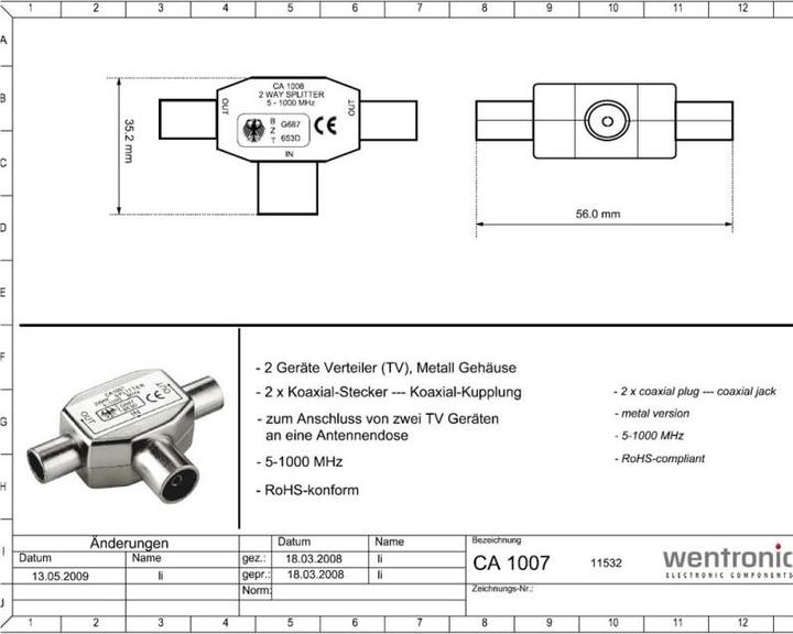 Image du produit Value Adaptateur coaxial en T (Répartiteur)