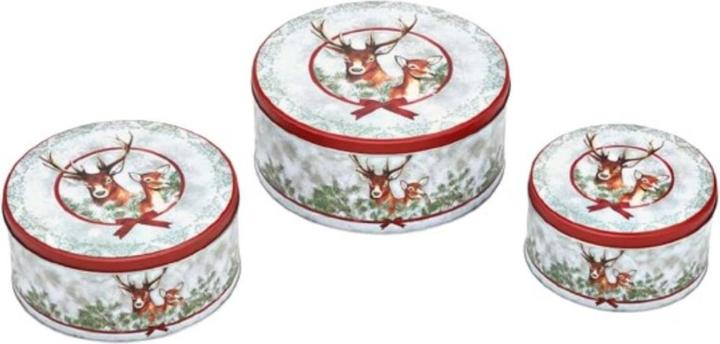 Produktbild G. Wurm Dosen Set, Hirsch Dekor, 3-er Set, aus Metall bunt (B/H/T) 19x8x19cm 16x7,5x16cm 13x7x13cm
