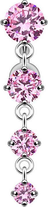 Star Piercing Banane silber mit Anhänger vier Kristallen pink (ohne Messing, Chirurgenstahl 316L)