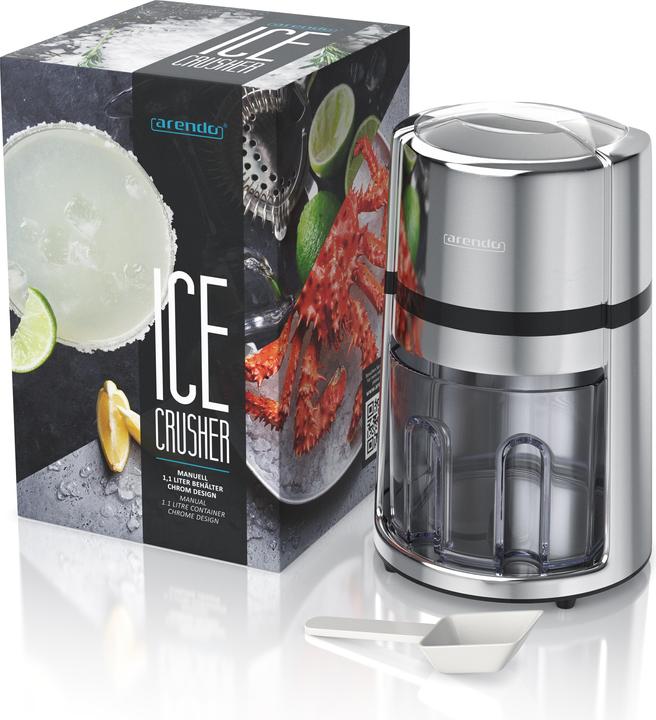 Produktbild Arendo Ice Crusher Edelstahl 1,1 L, Eiscrusher, Eiszerkleinerer zum Kühlen und Frischhalten, Chromoptik