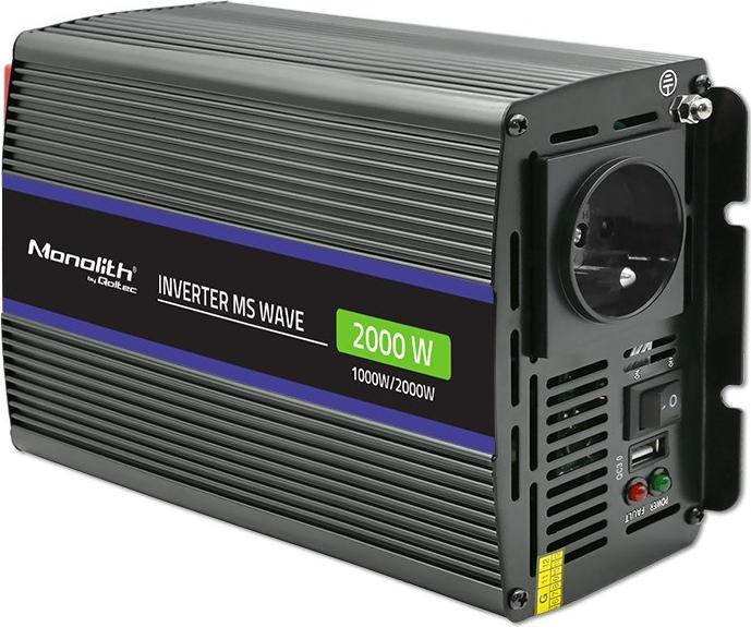 Qoltec Przetwornica napięcia Monolith 2000 MS Wave | 12V na 230V | 1000/2000W | USB