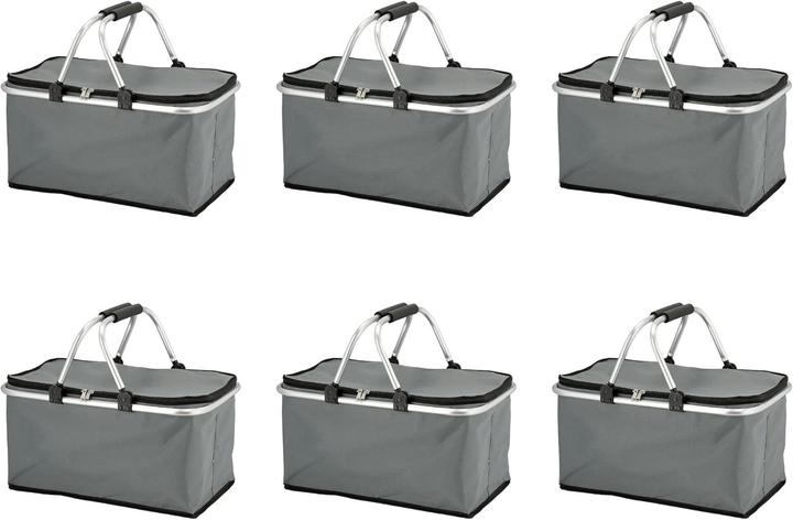 Actual product image Novaliv 6x Einkaufskorb faltbar mit Kühlfunktion 30 Liter GRAU Isolierkorb mit gepolsterten Tragegri