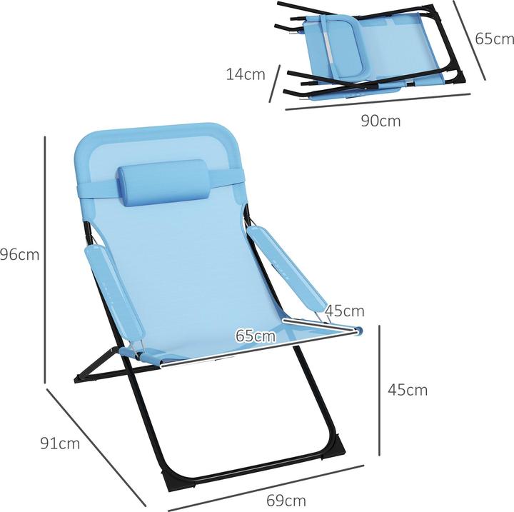 Outsunny Klappstuhl mit 4-stufiger Rückenlehnenverstellung und Kopfkissen