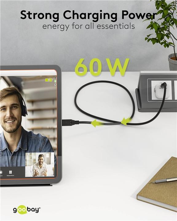 Produktbild Goobay USB-C-Kabel, USB 3.2, 60 W, 10 Gbit/s, Power Delivery, 2 m (2 m, USB 3.2, 60 W)