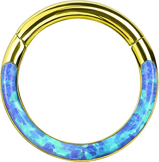 Immagine prodotto Star Piercing Anello a micro segmenti con cerniera placcata in oro con striscia opalina blu (senza ottone, Acciaio chirurgico 316L)