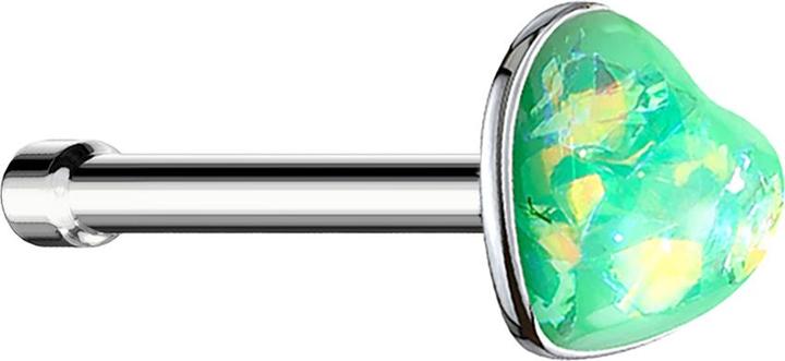 Star Piercing Nasenstecker gerade silber mit Opal Herz grün (ohne Messing, Chirurgenstahl 316L)