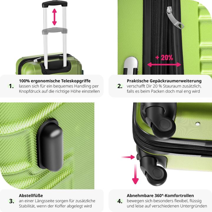 Immagine prodotto tectake Set di valigie rigide (106 l, Bagaglio a mano (fino a 50 litri), M (50 - 90l), L (90 - 115l))