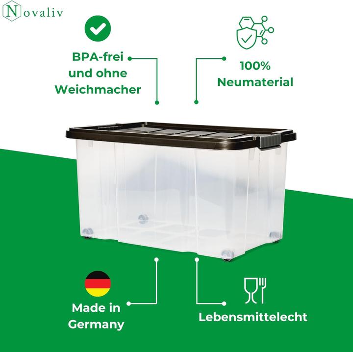 Image du produit Novaliv 3x Aufbewahrungsboxen mit Deckel Gross 55L Anthrazit Nestbar stapelbar mit Clipverschluss Rol (55 l)