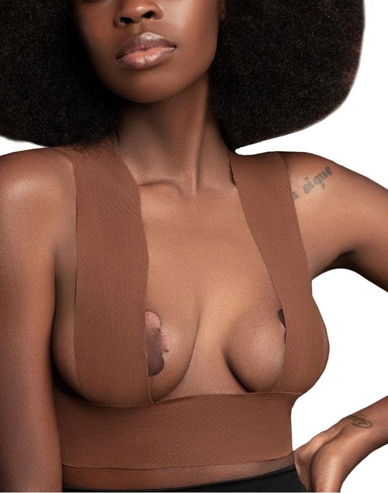 Image du produit Bye Bra Ruban De Corps 5m X 6,5 cm + 3 Paires De Cache-Tétons En Satin Marron Foncé (Une unité par pack, Taille unique)