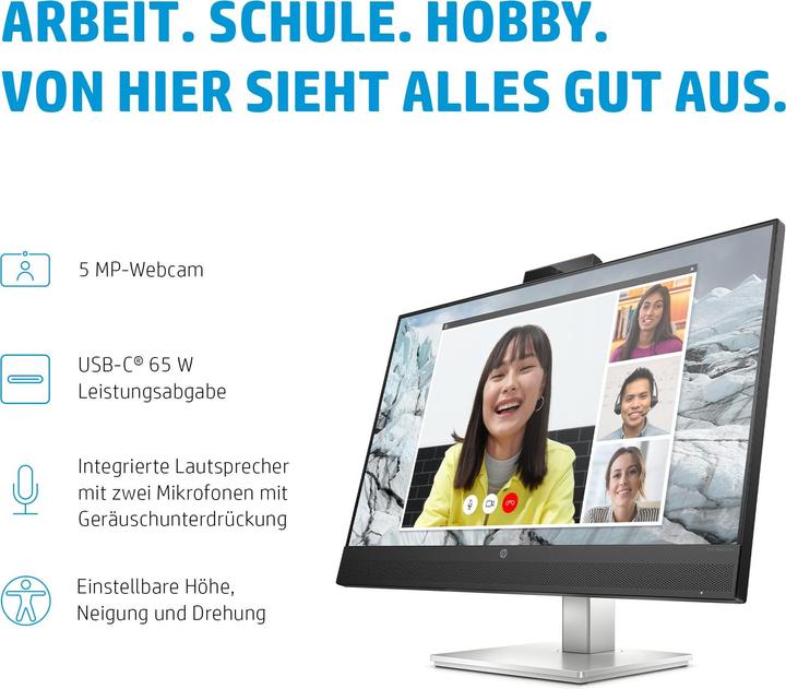 Actual product image HP M27 Webcam Monitor 68.58cm (27" ) (Full HD, IPS, 5ms, HDMI, DisplayPort, USB, 75Hz) (Energy Cl... (1920 x 1080 pixels, 27")