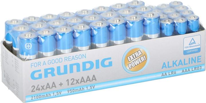 Actual product image Grundig Alkaline battery set 24 pieces AA/12 pieces AAA (36 pcs., AAA, 2100 mAh)