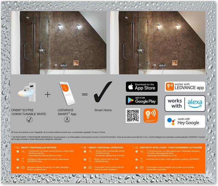 Actual product image Ledvance Smart+ wall Orbis Elypse IP44 TW 12 cm Chrome 1x5W 500Lum (500 lm)