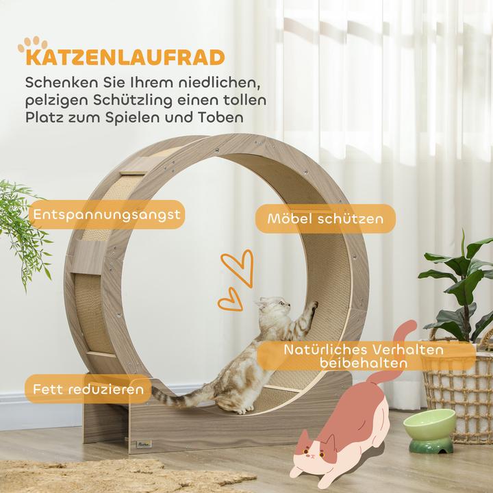 Produktbild PawHut Katzenlaufrad Mehrschichtplatte, Wellpapier Walnuss (94 cm, Walnuss)
