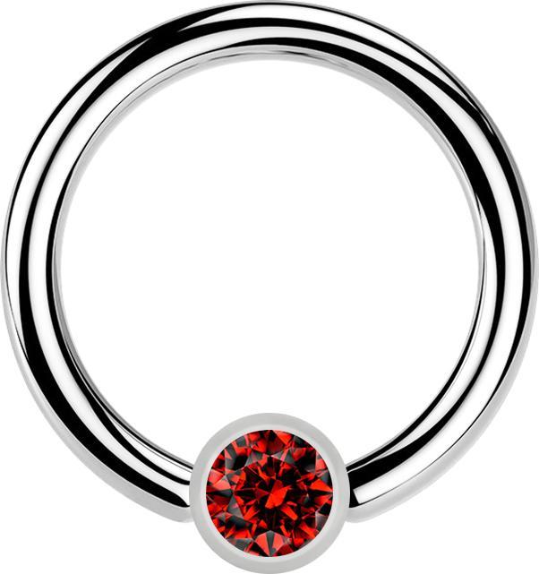 Star Piercing Micro Closure Ring silber Zylinder Kristall rot (Chirurgenstahl 316L, ohne Messing)