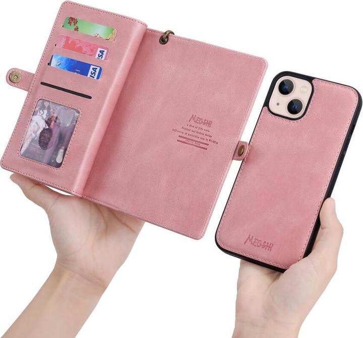 Actual product image Megshi iPhone 15 - 2-1 Wallet Case pink (Apple iPhone 15)