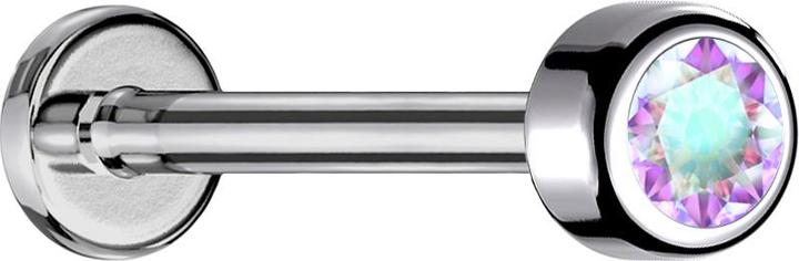 Star Piercing Micro Labret Innengewinde silber Zylinder mit Kristall multicolor (Titan G23, ohne Messing)