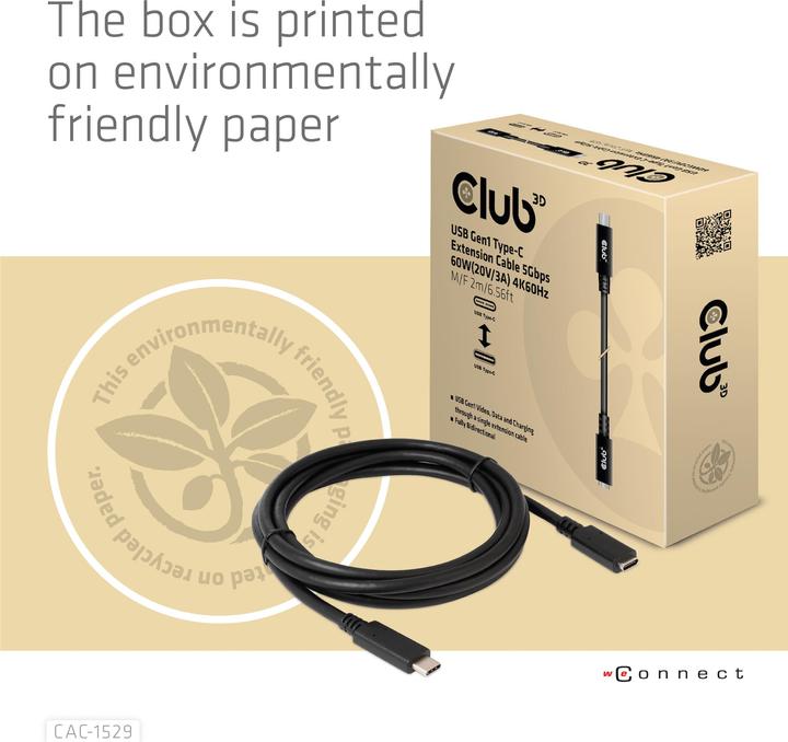Image du produit Club 3D USB C — USB C (1 m, USB 3.0, 60 W)