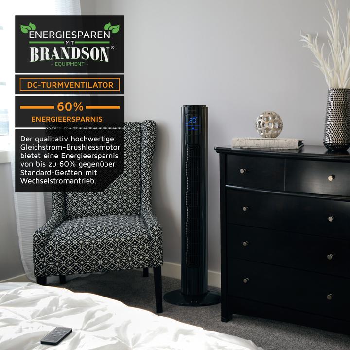 Produktbild Brandson Turmventilator, 12 Geschwindigkeiten, DC, ECO, Timer, Oszillation, Fernbedienung, schwarz (50 dB)