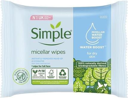 Image du produit Simple Kind to Skin Lingettes nettoyantes hypoallergéniques micellaires biodégradables pour peau sensible (Chiffons de nettoyage)