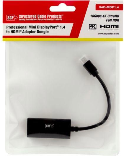 Actual product image SCP 9AD-MDP1.4, 0.15 m, HDMI Type A (Standard), Mini DisplayPort, Female, Male, Straight (Mini DP, HDMI, 15 cm)