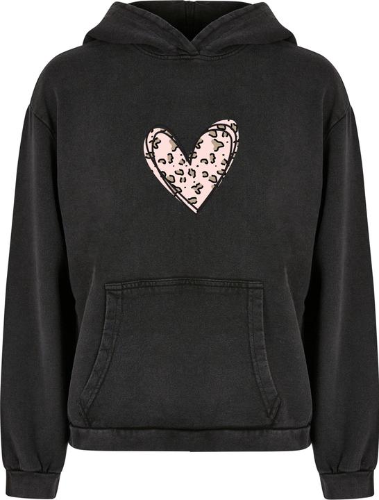 Merchcode Ladies Valentines Day - Leopard Heart Acid Washed Oversized Hoody - 187685