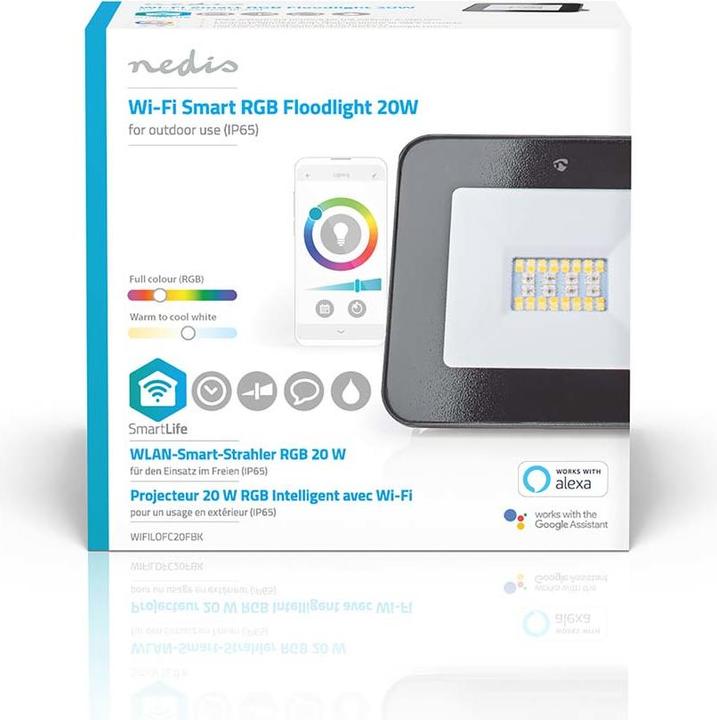 Immagine prodotto Nedis Proiettore SmartLife | 1600 lm | Wi-Fi | 20 W | RGB / Bianco caldo o freddo | 2700 - 6500 K | Al (1600 lm, IP65)