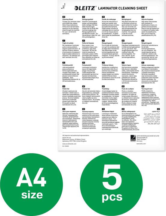 Produktbild Leitz Reinigungsblatt für Laminatoren (210 x 297 mm, 5 Stück, 1000 µm)