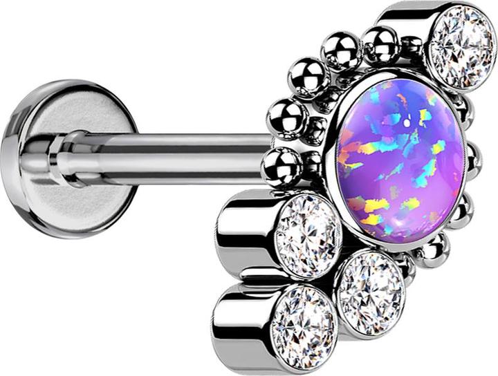 Star Piercing Micro Threadless Labret silber Kugeln vier Kristalle silber Opal violett (Titan G23, ohne Messing)