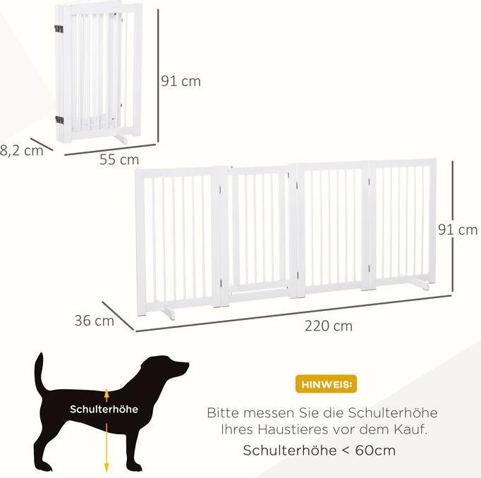Produktbild Swisshandel24 Absperrgitter Hunde 91 cm Schutzgitter aus Holz Freistehendes Hundegitter mit Tür faltbar mit 2 Stüt