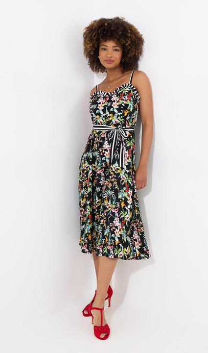 Actual product image Joe Browns Tropical Print Tie Waist Contrast Strap Knee-Length Dress
