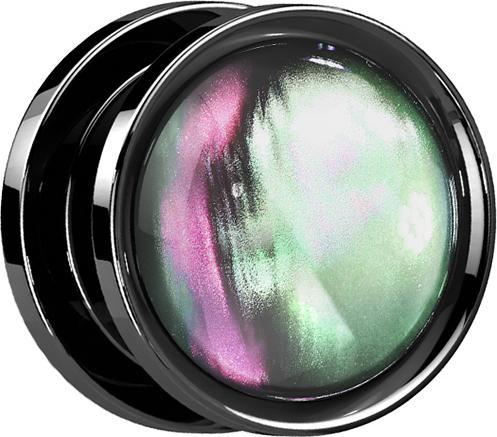 Star Piercing Flared Plug schwarz Muschelschale (ohne Messing, Chirurgenstahl 316L)