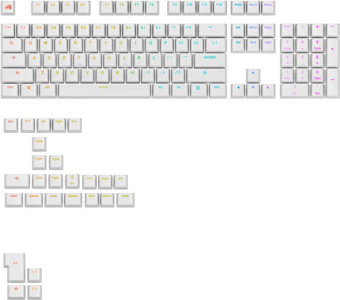 Produktbild Glorious GPBT Backlit Keycaps, ANSI Layout (US), PBT, Dye-Sub - Weiss