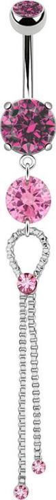 Star Piercing Banane silber mit zwei Kugeln Kristall pink Anhänger Kette mit drei Kristallen (Messing, Chirurgenstahl 316L)