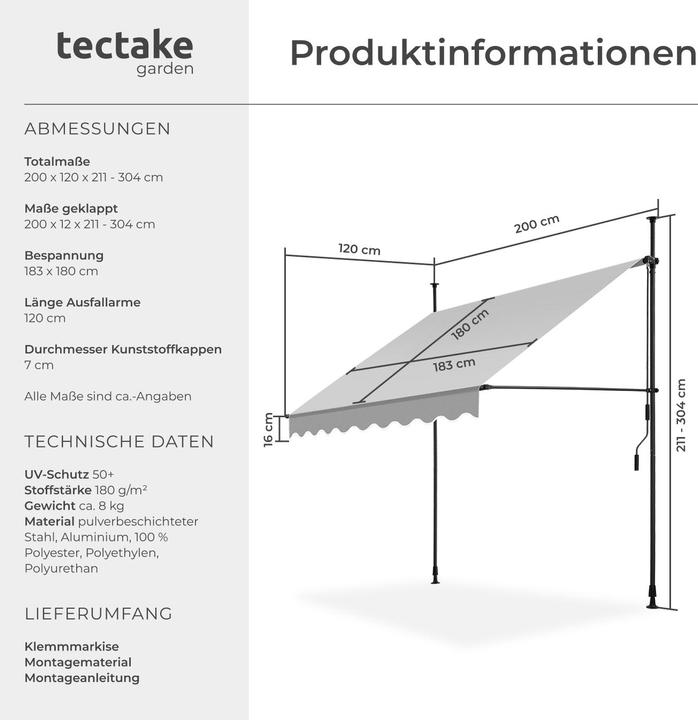 Produktbild tectake Klemmmarkise (2 m)
