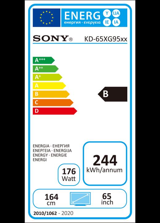 Label énergétique Sony KD-65XG9505 (65", LCD, 4K, 2019)
