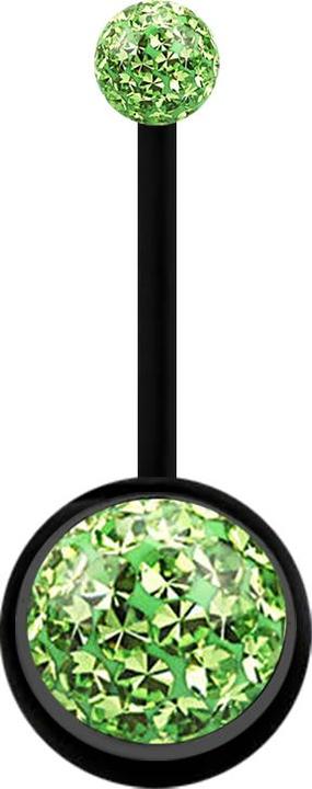 Actual product image Star Piercing Banane schwarz mit zwei Kristallkugeln hellgrün Epoxy Schutzschicht (without brass, Bioflex)