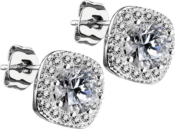 Star Piercing Ohrstecker silber quadratisch mit Kristall Umrandung und Kristall mittig (Chirurgenstahl 316L, Messing)