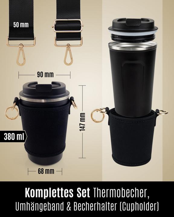 Produktbild Only-Bags.Store Cupholder Set - Becherhalter und Thermobecher zum Umhängen - Getränkehalter aus Neopren mit
