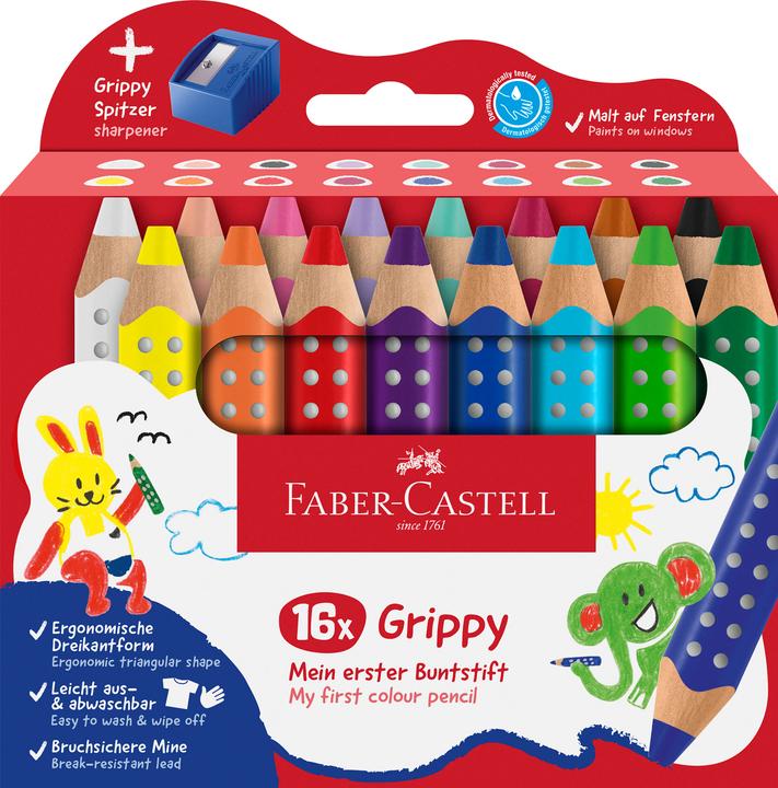 Faber-Castell Farbstiftetui Grippy 16 Stück sortiert (Multicolore, 16 x)