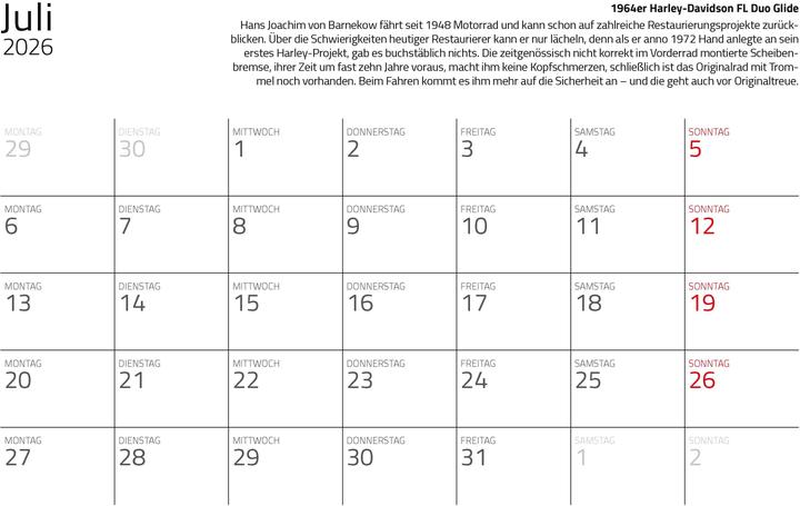 Produktbild Kalender Best of Harley Davidson 2026 Eintragkalender (Deutsch)