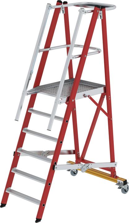 Produktbild Günzburger Plattformleiter GFK/Alu klappbar und fahrbar mit GFK-Handlauf 6 Stufen (Plattformleiter, 60 cm)