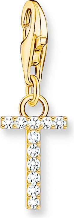 Thomas Sabo Charm-Anhänger Buchstabe T mit Weissen Steinen Vergoldet (925er Silber)