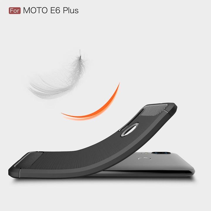 Actual product image König Design Case Mobile Protection for Motorola E6 Plus Case Cover Bumper Carbon Optics TPU Grey (Motorola Moto E6 Plus)