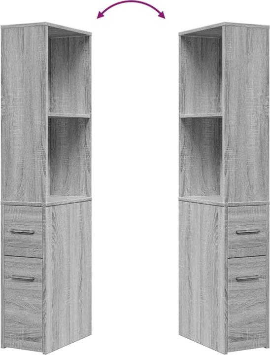 Produktbild VidaXL Badschrank Hochschrank Nischenschrank Schmal mit Rollen Grau Sonoma (22 x 41 x 135 cm)
