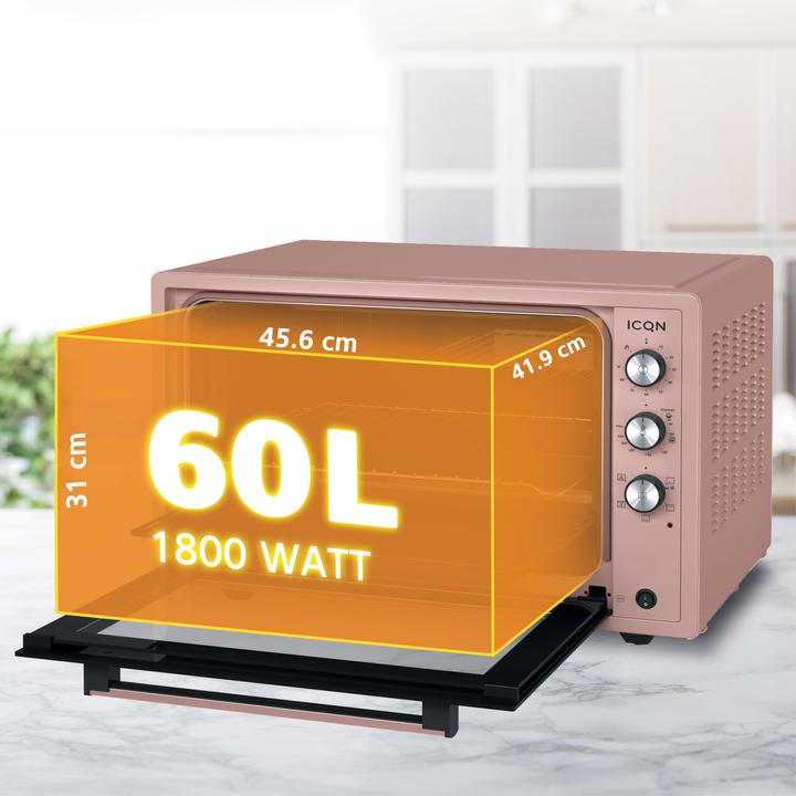 Image du produit Icqn XXL Vrijstaande Oven - 60L - Convectie Mini Oven - Hetelucht /u0026 Grillfunctie - Gemailleerde Holt
