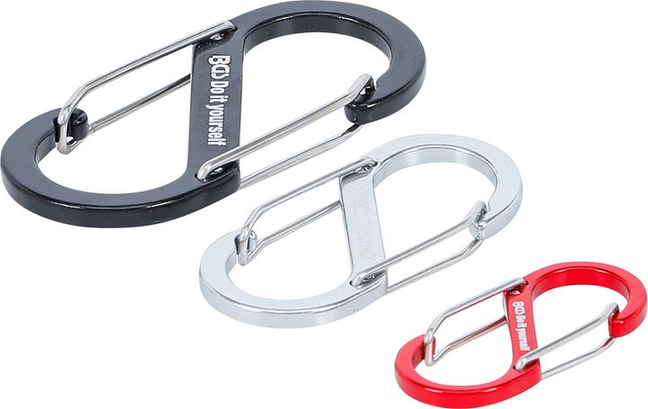 Produktbild BGS Karabinerhaken-Sortiment mit Doppelöffnung Aluminium 3-tlg.