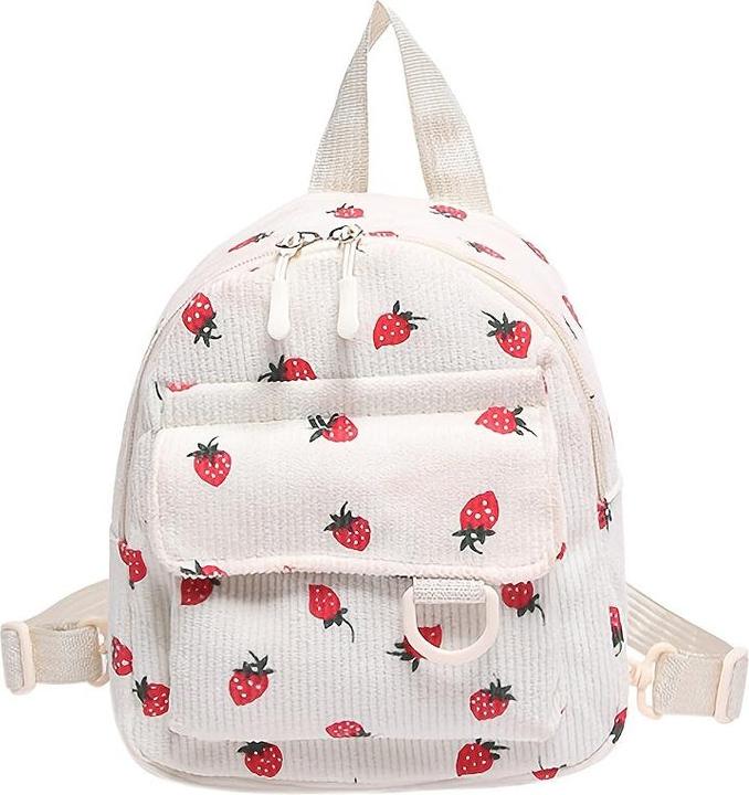Only-Bags.Store Niedliche Erdbeere Druck Samt Mini Rucksack, leichtes Polyester mit verstellbaren Riemen