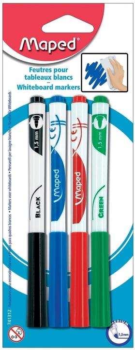 Image du produit Maped Marqueurs pour tableau blanc (Vert, Bleu, Noir, Rouge, 1.50 mm, 4 x)